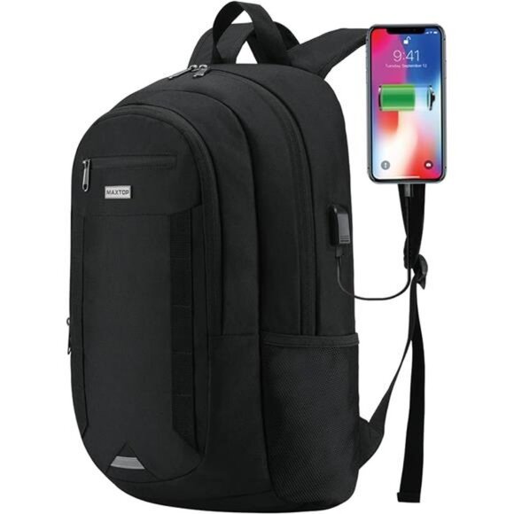 business backpacks with ports for laptops OIWAS Rolling Backpack Wheels 15.6" Laptop Carry-On Travel Bag B(Fit 17" Laptop) 18.5*13.6*9inch Travel Laptop Backpack, Business Slim